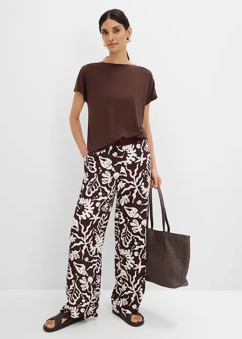 Marlenehose aus softer Viskose in braun im Look von vorne (Totalaufnahme) - bonprix