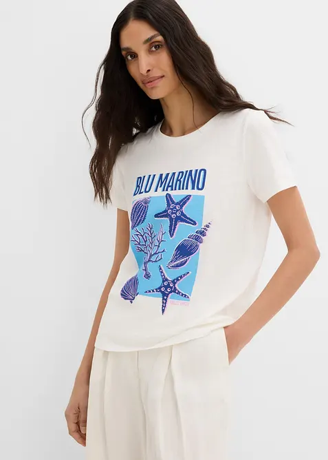 T-Shirt aus reiner Bio-Baumwolle in weiß von vorne (im Anschnitt) - bonprix