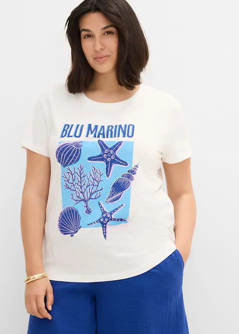 T-Shirt aus reiner Bio-Baumwolle in weiß von vorne (im Anschnitt) - bonprix