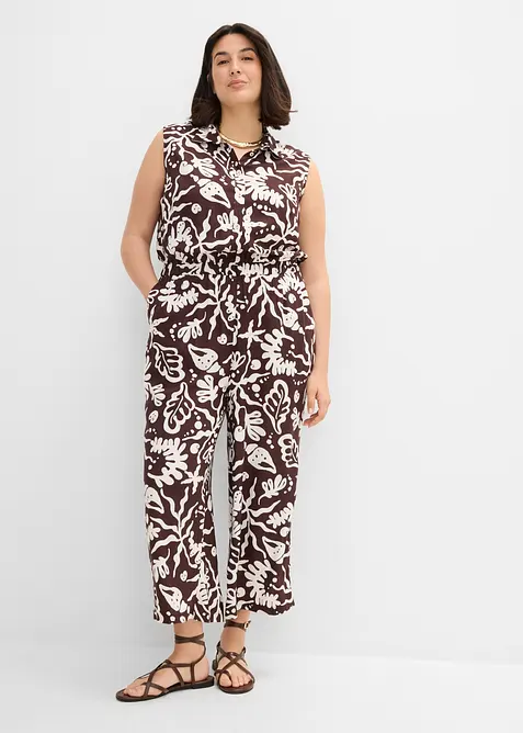 Jumpsuit aus softer Viskose in braun von vorne (Totalaufnahme) - bonprix