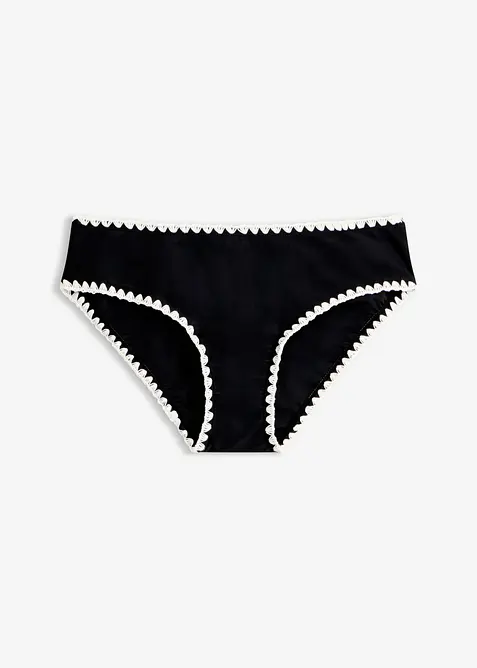 Bikinihose mit Häkelkante in schwarz von vorne - bonprix