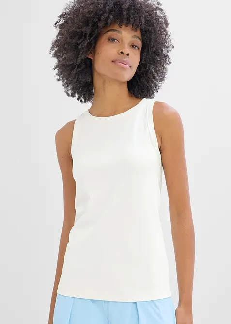 Slim Fit Funktions-Tanktop aus Rippe, schnelltrocknend in weiß von vorne (im Anschnitt) - bonprix