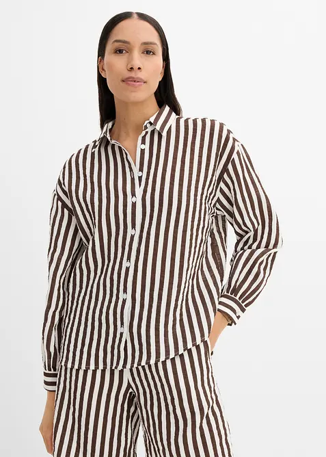 Musselin-Hemdbluse aus reiner Baumwolle in braun von vorne (im Anschnitt) - bonprix