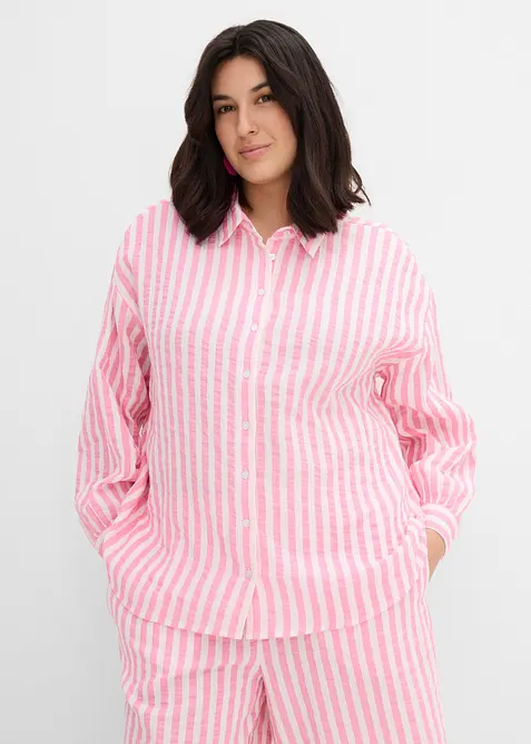 Musselin-Hemdbluse aus reiner Baumwolle in rosa von vorne (im Anschnitt) - bonprix