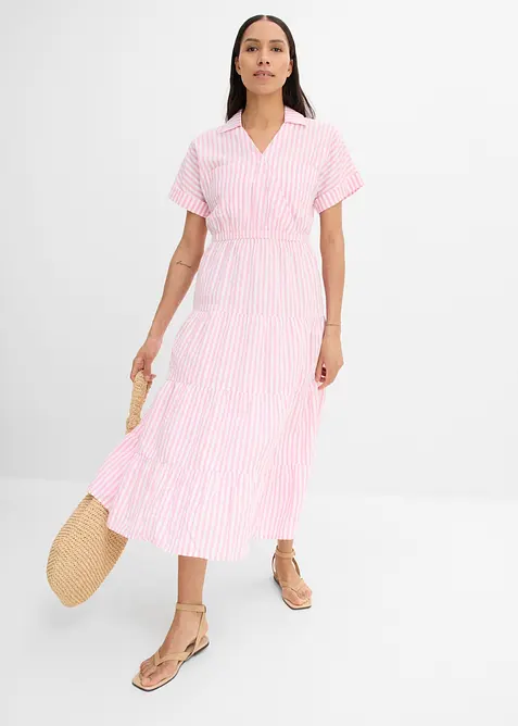 Wickelkleid aus reiner Baumwolle in rosa im Look von vorne (Totalaufnahme) - bonprix