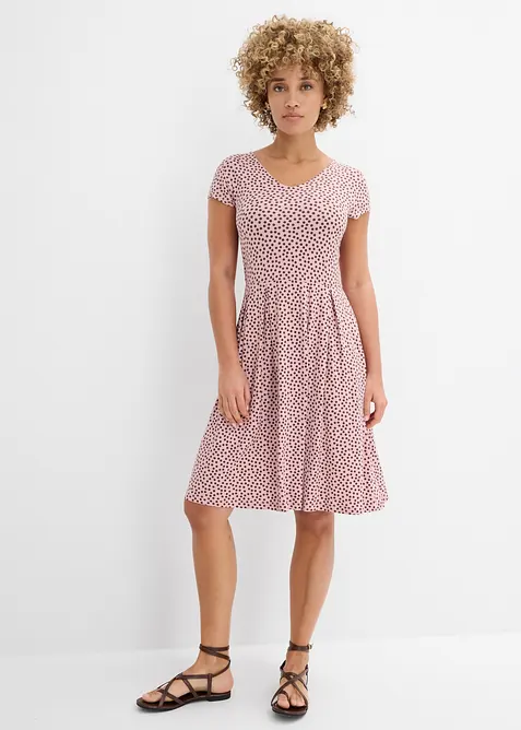 Jerseykleid aus Viskose-Mix in rosa von vorne (Totalaufnahme) - bonprix