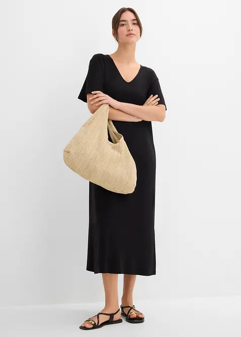Jerseykleid aus fließendem Viskose-Mix in schwarz im Look von vorne (Totalaufnahme) - bonprix