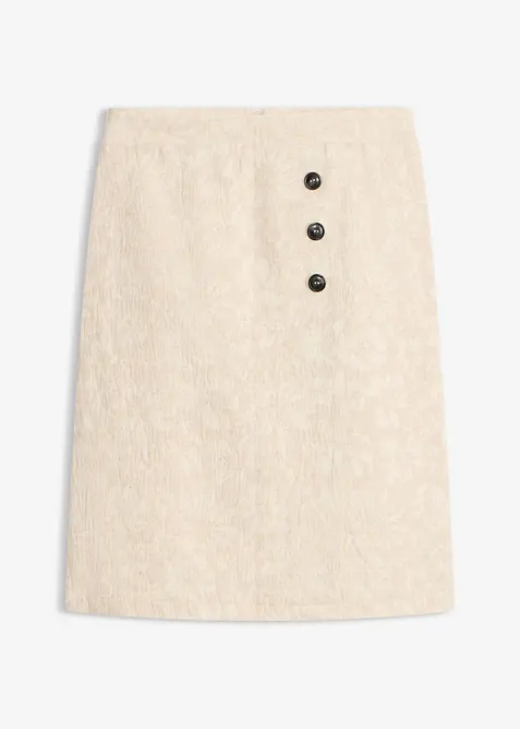 Rock aus Baumwolljacquard mit Leinenanteil in beige von vorne - bonprix