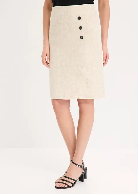 Rock aus Baumwolljacquard mit Leinenanteil in beige von vorne - bonprix