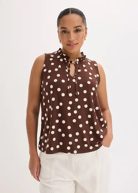 Jersey-Top aus fließendem Viskose-Mix in braun von vorne (im Anschnitt) - bonprix