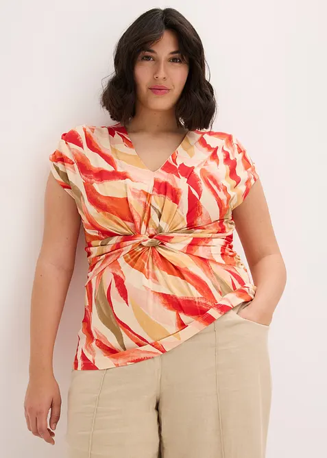 Shirt mit Drapierung aus softem Viskose-Mix in beige von vorne (im Anschnitt) - bonprix