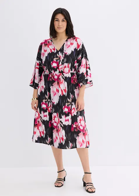 Midikleid aus fließendem Viskose-Mix in schwarz von vorne (Totalaufnahme) - bonprix