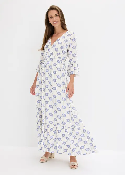 Maxikleid aus fließendem Viskose-Mix in weiß von vorne (Totalaufnahme) - bonprix