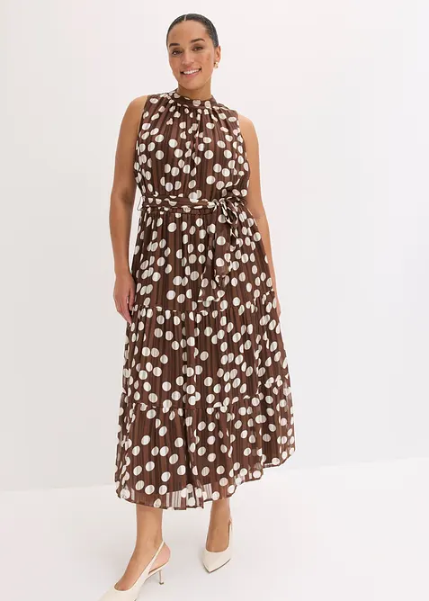 Chiffonkleid mit Glitzer in braun von vorne (Totalaufnahme) - bonprix