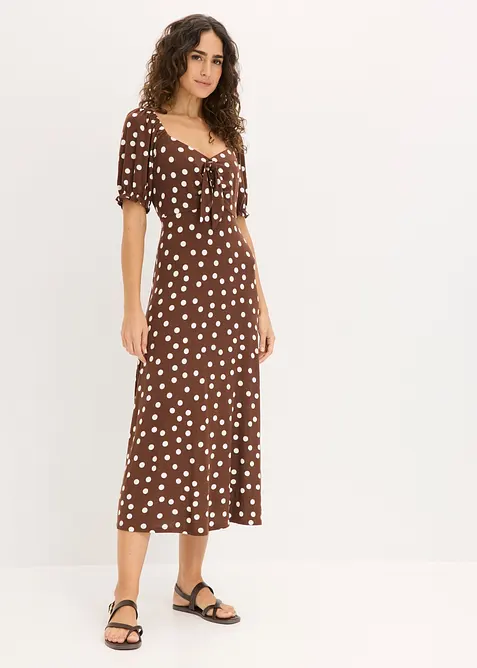 Midikleid aus Viskose-Mix in braun von vorne (Totalaufnahme) - bonprix
