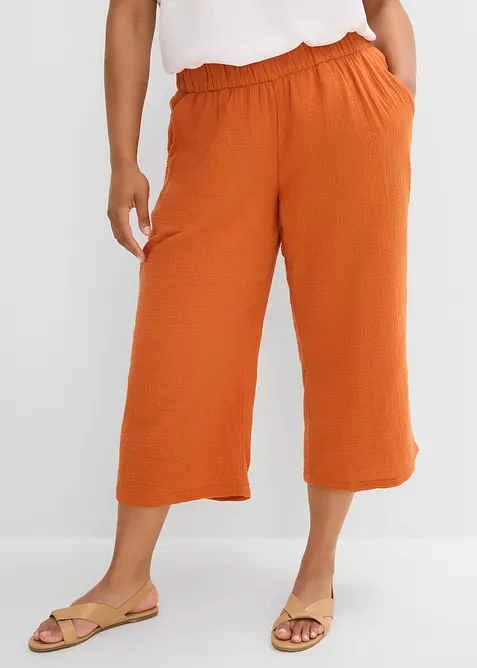 Musselin-Marlenehose aus reiner Baumwolle in orange von vorne - bonprix