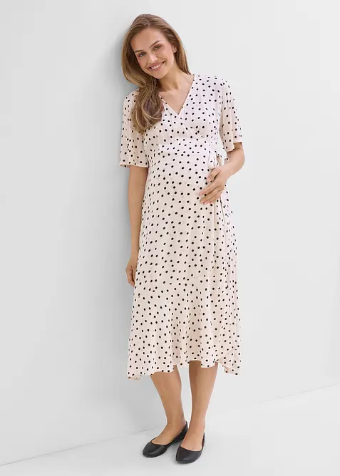 2-in-1 Umstands- und Stillkleid aus leichtem Viskose- Crepe in beige von vorne (Totalaufnahme) - bonprix
