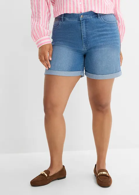 Leichte Jeans-Shorts Mid Waist in blau von vorne - bonprix