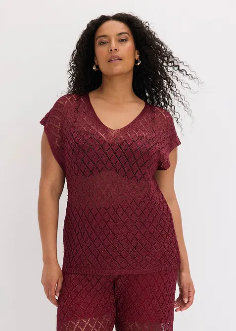 Strickshirt mit Pailletten in rot von vorne (im Anschnitt) - bonprix