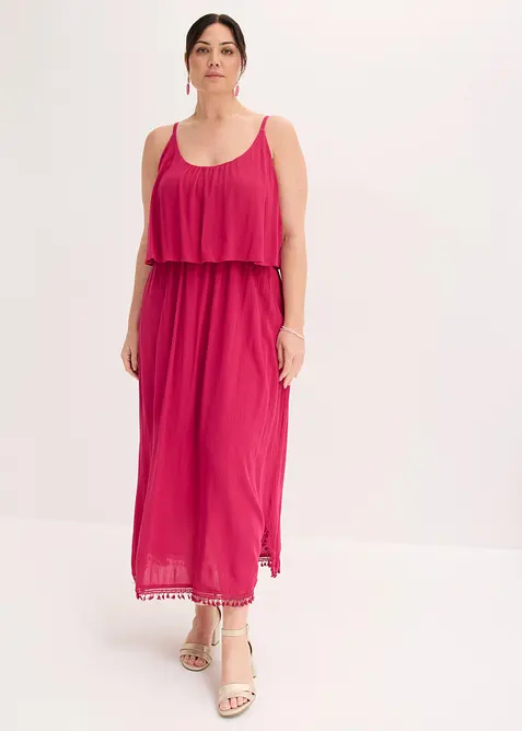 Maxikleid aus strukturierter Viskose in pink von vorne (Totalaufnahme) - bonprix