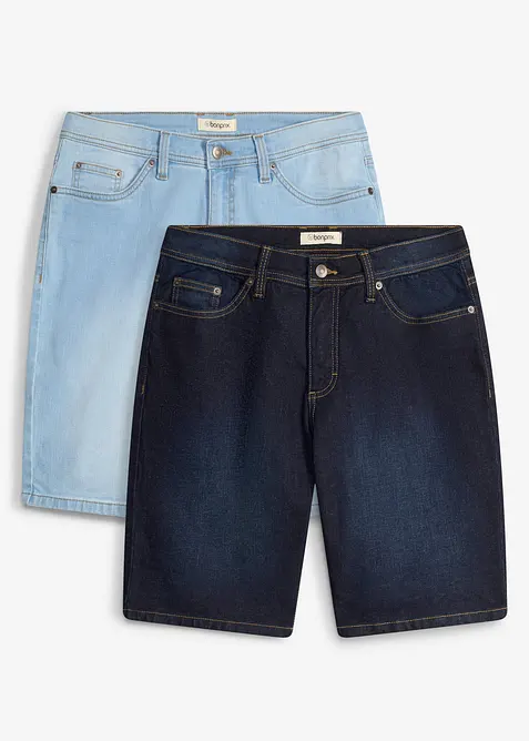 Stretch-Jeans-Bermuda in Regular-Fit (2er Pack) in blau von vorne - bonprix
