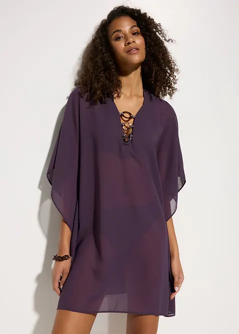 Strandtunika aus leichtem Chiffon in lila von vorne (Totalaufnahme) - bonprix