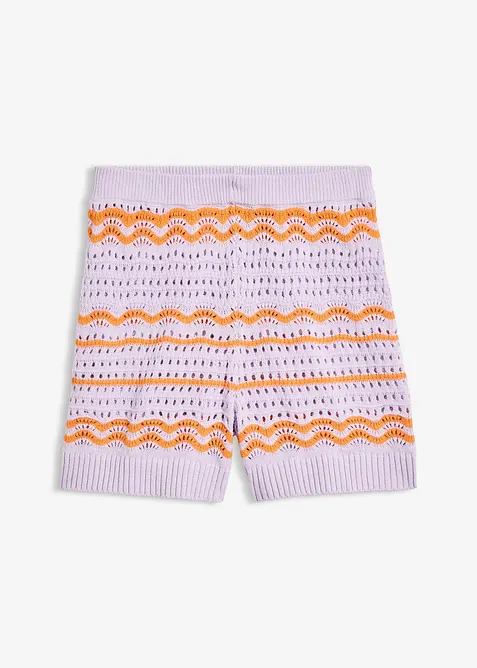 Strick-Shorts aus luftigem Baumwoll-Leinen-Mix in lila von vorne - bonprix