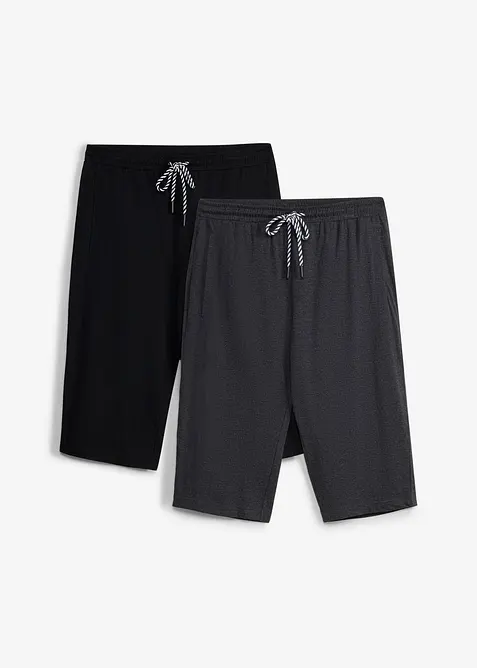 Jersey-Longshorts aus Bio-Baumwolle in Regular Fit (2er Pack) in schwarz von vorne - bonprix