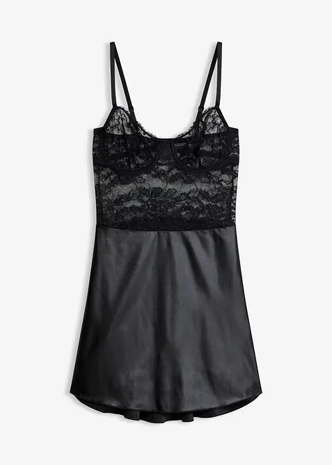 Kleid mit Wetlook in schwarz von vorne - bonprix
