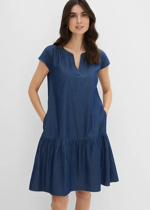 Jeans-Tunika-Kleid aus Baumwolle in blau von vorne (Totalaufnahme) - bonprix