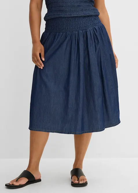 Jeansrock Midi, Gummibund in blau von vorne - bonprix