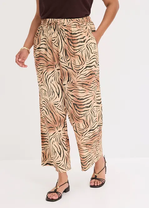 Weite Hose mit Komfortbund in beige von vorne - bonprix