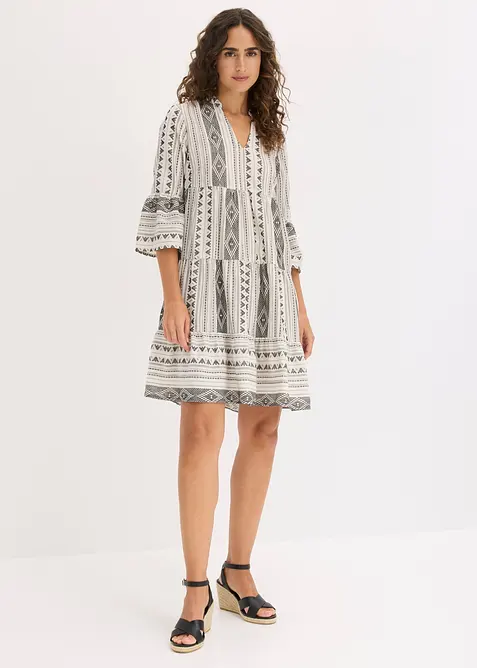 Tunika-Kleid aus Baumwoll-Mix in weiß von vorne (Totalaufnahme) - bonprix