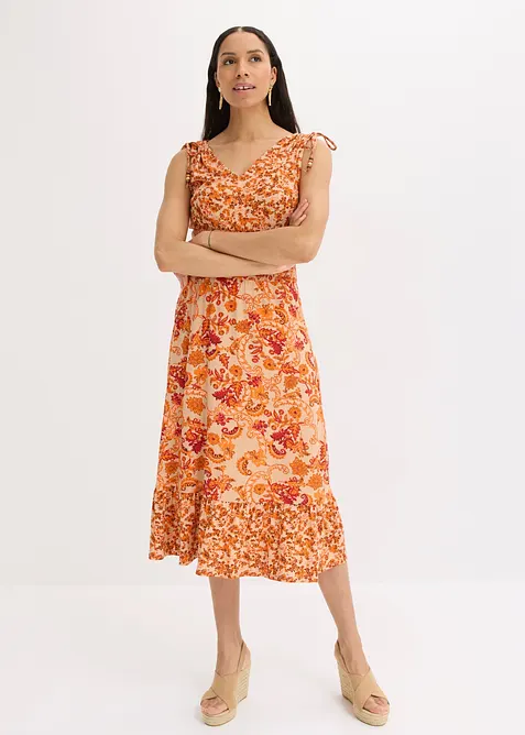 Jerseykleid aus fließender Viskose in beige von vorne (Totalaufnahme) - bonprix