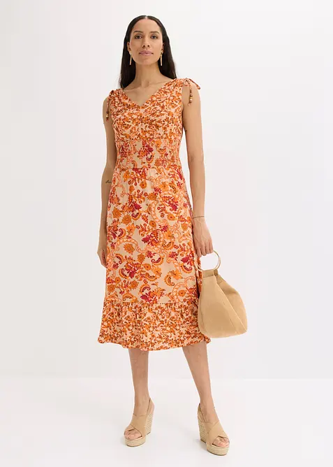 Jerseykleid aus fließender Viskose in beige im Look von vorne (Totalaufnahme) - bonprix