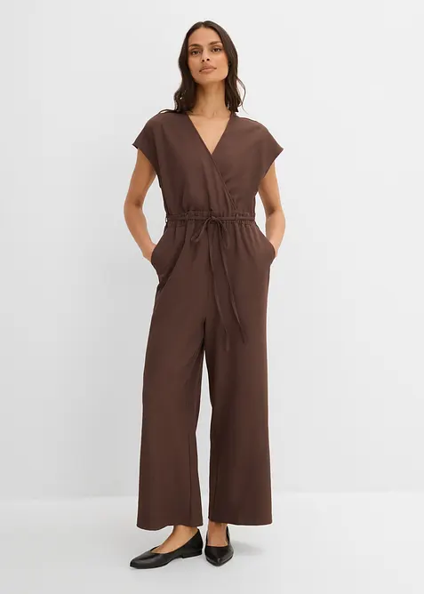 Kurzarm-Jumpsuit in braun von vorne (Totalaufnahme) - bonprix