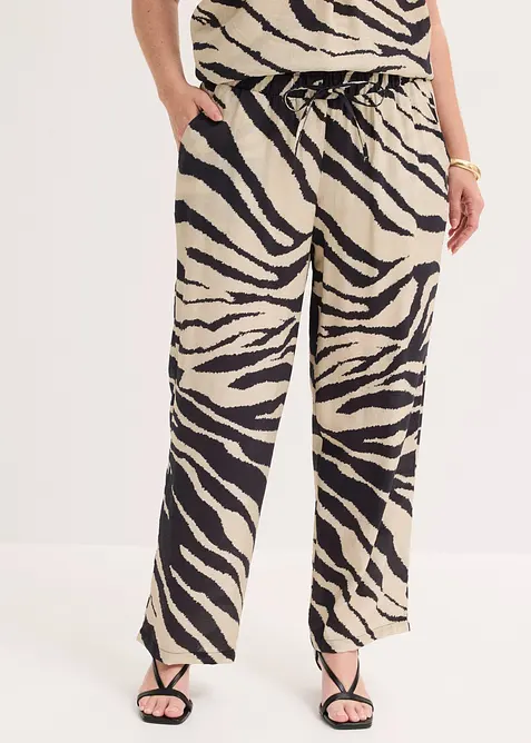Palazzo-Hose aus fließendem Viskose-Mix in beige von vorne - bonprix
