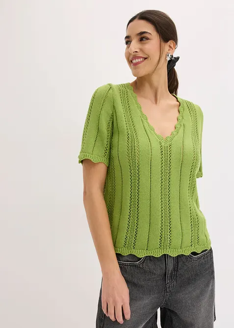 Strickshirt mit tiefem Ausschnitt in grün von vorne (im Anschnitt) - bonprix