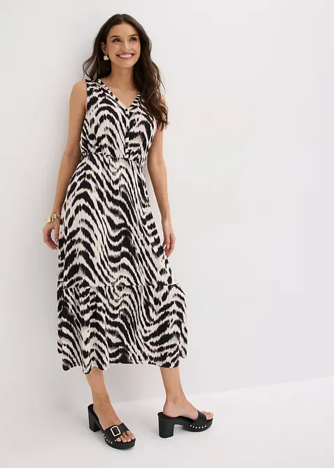 Jerseykleid aus softem Viskose-Mix in beige im Look von vorne (Totalaufnahme) - bonprix