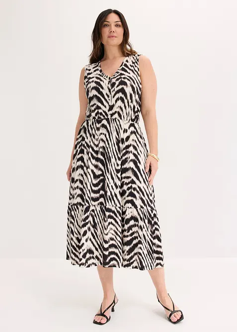 Jerseykleid aus softem Viskose-Mix in beige von vorne (Totalaufnahme) - bonprix