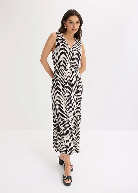 Jerseykleid aus softem Viskose-Mix in beige von vorne (Totalaufnahme) - bonprix