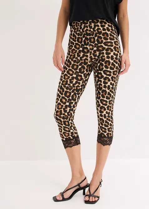 Capri-Leggings mit Spitze in beige von vorne - bonprix