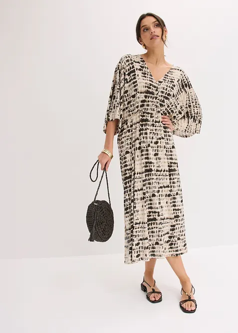 Jerseykleid aus softem Viskose-Mix in beige im Look von vorne (Totalaufnahme) - bonprix