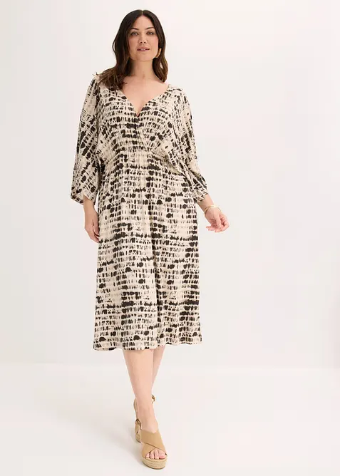 Jerseykleid aus softem Viskose-Mix in beige von vorne (Totalaufnahme) - bonprix