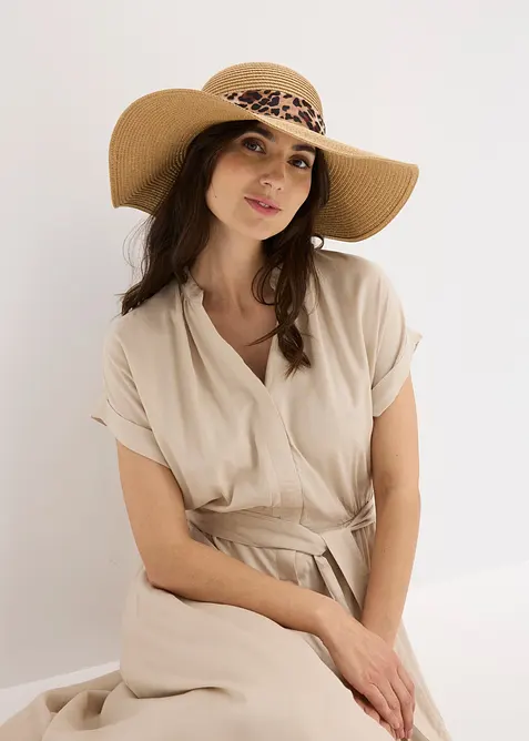 Sonnenhut mit Leoband in beige von vorne (im Anschnitt) - bonprix