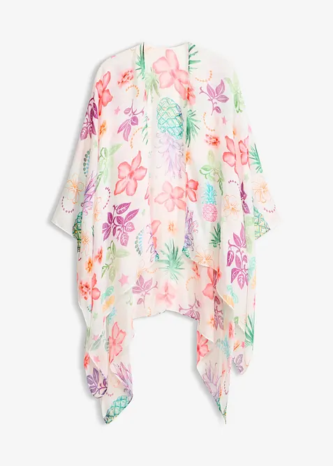 Leichter Sommerponcho mit floralem Druck in weiß von vorne - bonprix