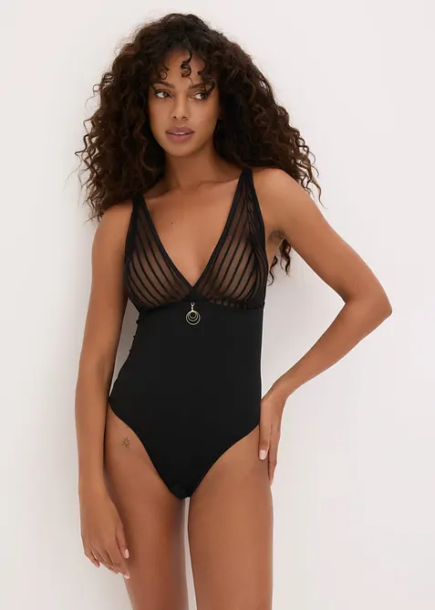 Stringbody ouvert in schwarz von vorne (Totalaufnahme) - bonprix