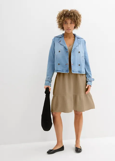 Musselin-Oversize-Kleid aus reiner Baumwolle in beige im Look von vorne (Totalaufnahme) - bonprix
