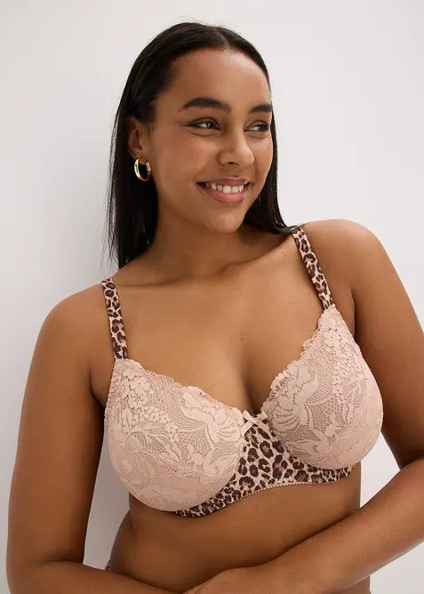Bügel-BH mit Leopardenmuster in beige von vorne (im Anschnitt) - bonprix