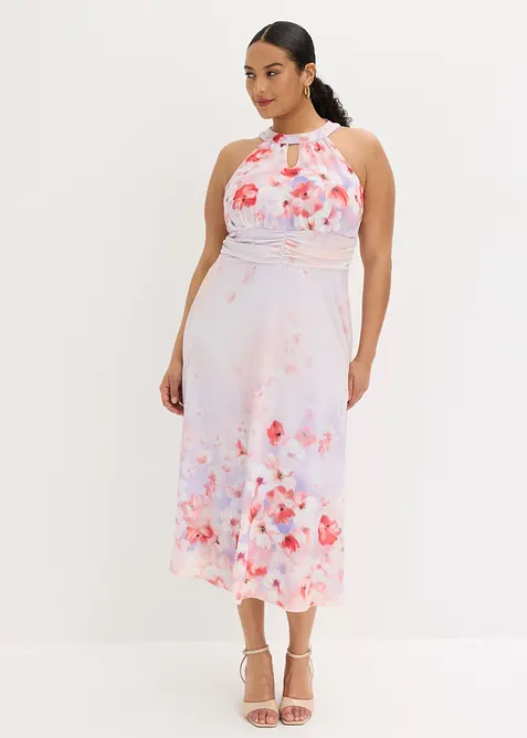Midikleid mit Drapierung in lila von vorne (Totalaufnahme) - bonprix